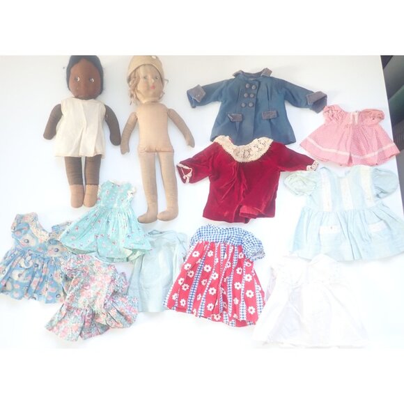 Lot Vintage Cloth Dolls & Clothes Hand‎ Painted Faces Childhood Classics API Ltd - Picture 1 of 16